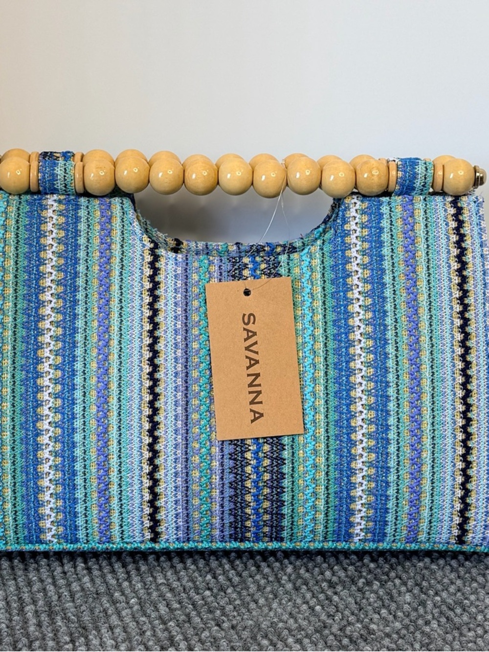 Savannah Blue & Aqua Striped Beaded-Handle Clutch